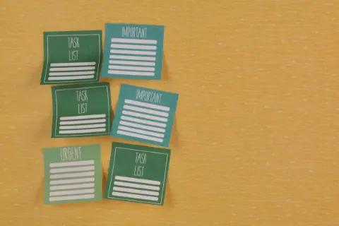 Post-it notes on a yellow surface
